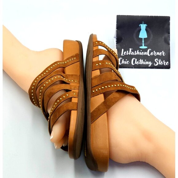 FitFlop Women's Brown Leather Lumy Strappy Studded Slide On Sandals Size 10 2428 - Picture 13 of 16